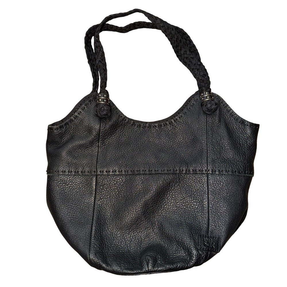 The Sak Indio black leather hobo bag, braided shoulder straps